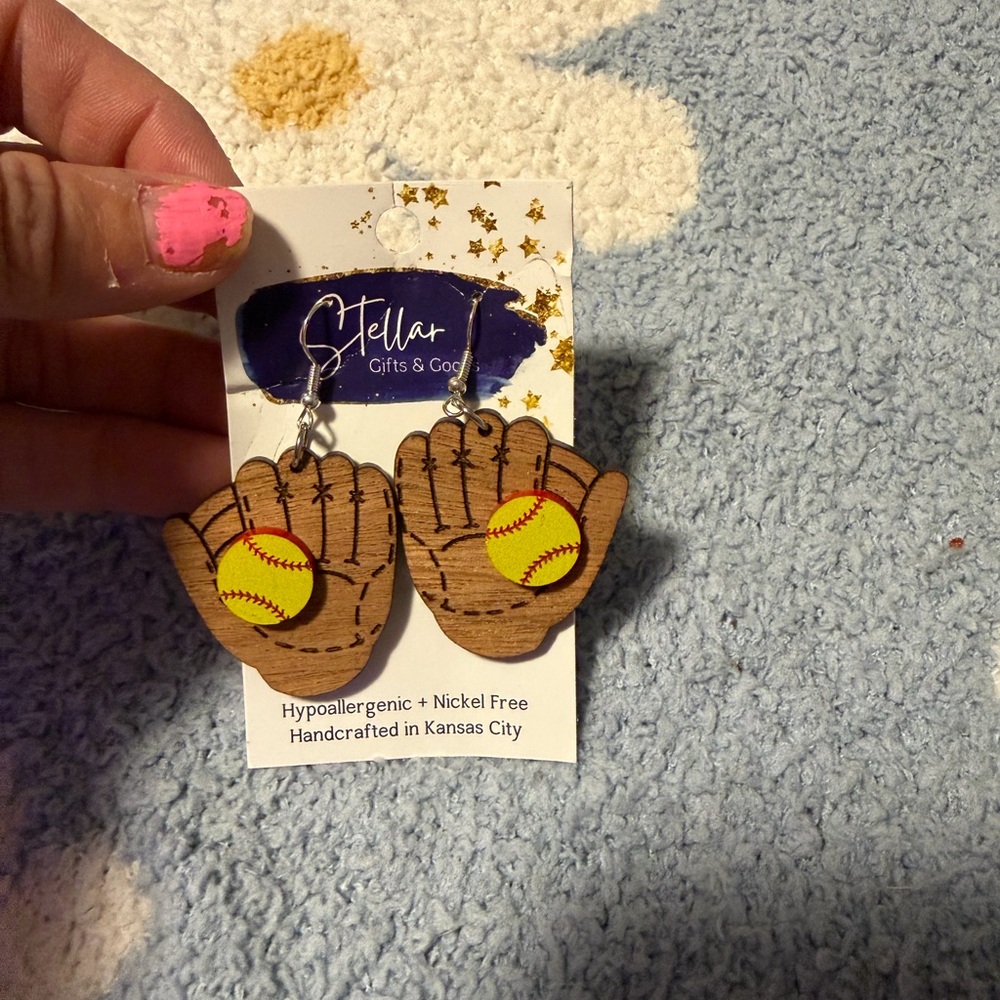 SoftballGlove Earrings - Brown and Yellow
